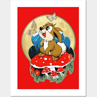 Bunny on a Mushroom Posters and Art